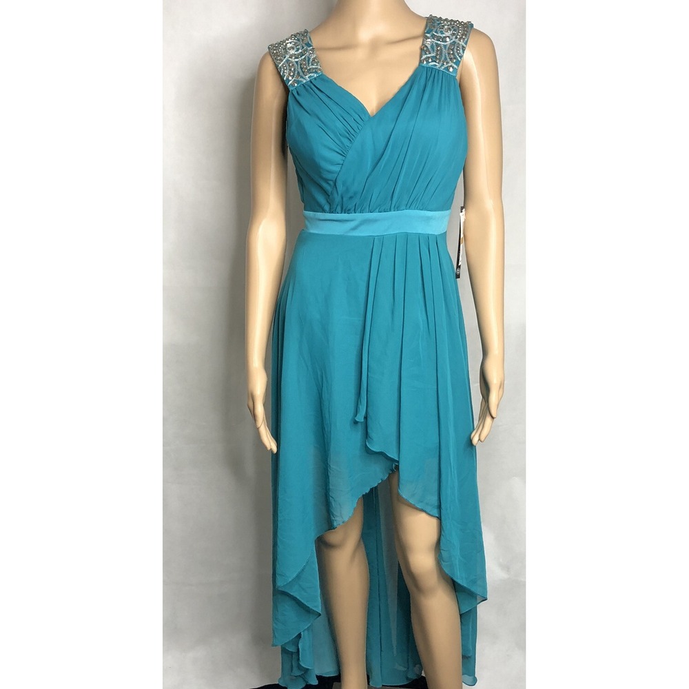 AS U WISH Juinor's Size 3 Teal Dress High Low Rhinestones Prom Homecoming Formal